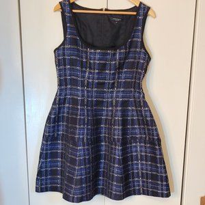 Anthropologie Navy and White Plaid Fit-and-Flare Dress